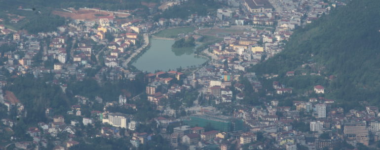 View of Sapa town, Vietnam from Fansipian peak