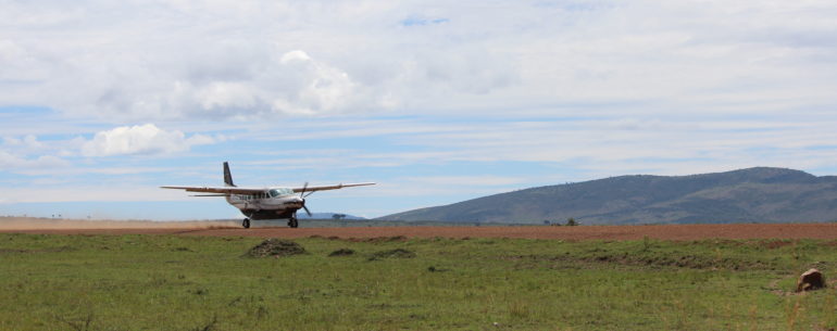 Light aircraft taking off from Keekorok airstrip