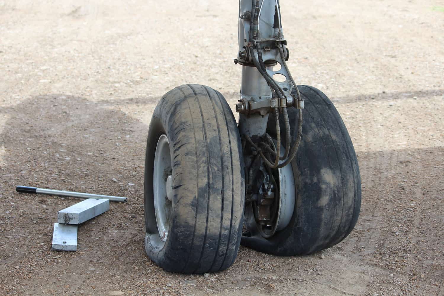 Flat tyres of the aircraft