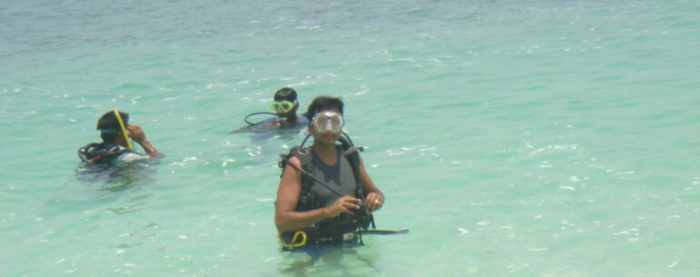 Final checks before going under water, Lakshadweep, India