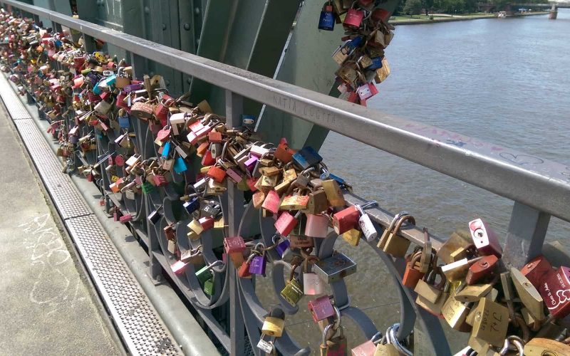 Eiserner Steg or the Iron Bridge with its love locks, Frankfurt, Germany