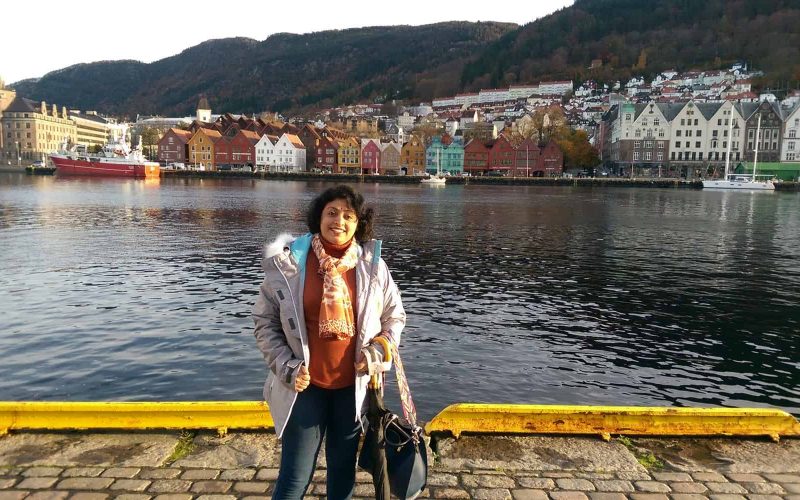 Bryggen area of Bergen in the background