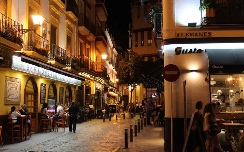Seville street at night, Spain