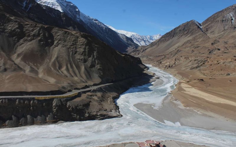 Meeting of Indus and Zanskar rivers at the sangam, Ladakh