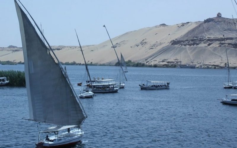 Felucca and other boats in Nile river, Egypt